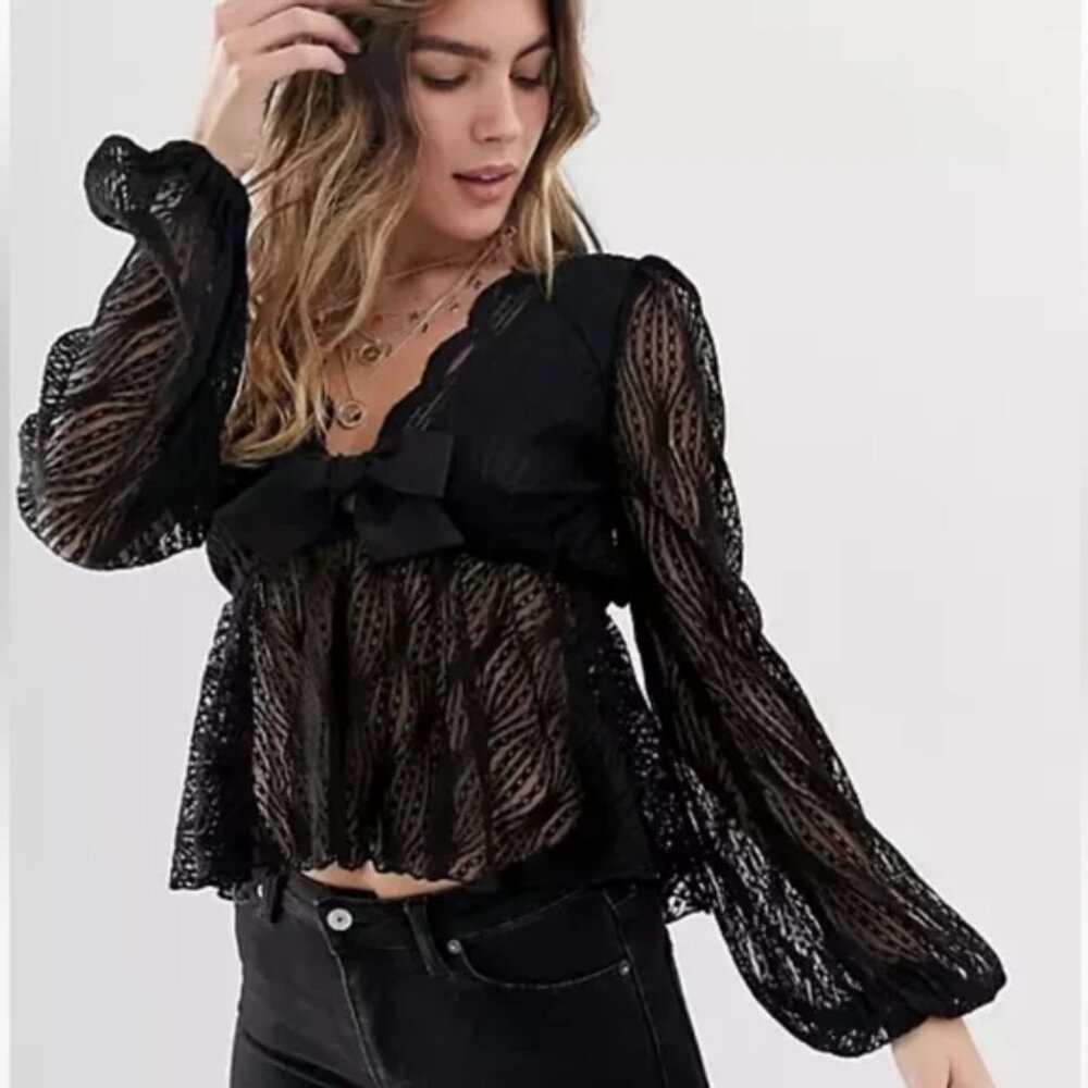 Free People Luisa Lace Long Sleeve Babydoll Top